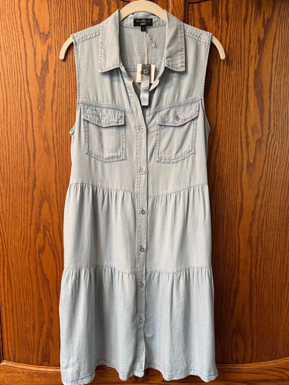 NWT Velvet Heart Light Wash Tencel Tiered Dress, Size S
